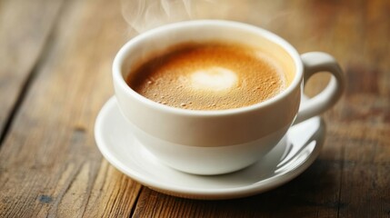 Fototapeta premium Steaming hot cup of coffee with a rich crema on top