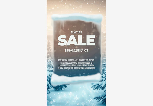 Holiday & Winter Templates: Create a Magical Winter Sale Banner with Snowy Forest, Falling Snowflakes & Festive Greetings Holiday Template Generative AI