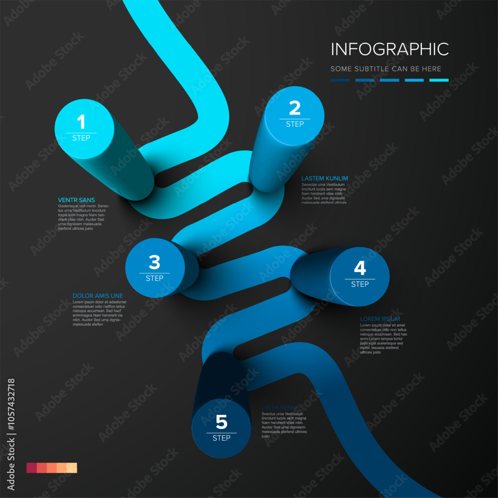 Poster vector dark multipurpose infographic template made from color vertical cylinder steps chart with num