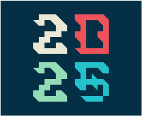 2025 Happy New Year Holiday Design Multicolor Pixel Drawing Elegant Abstract Vector Illustration