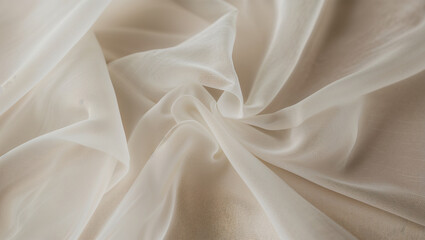 Obraz premium Delicate ivory organza fabric, its soft, sheer pleats and subtle sheen evoke a sense of luxurious elegance