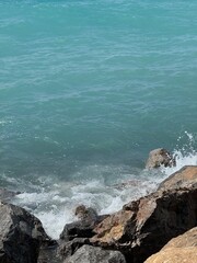 waves crashing on rocks