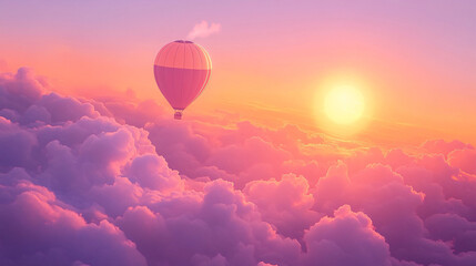 Obraz premium Colorful hot air balloons flying over mountain, Hot air balloon above high mountain at sunrise or sunset. 