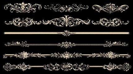 Collection of vintage decorative lines for text dividers or borders; intricate and classical, perfect for design projects.