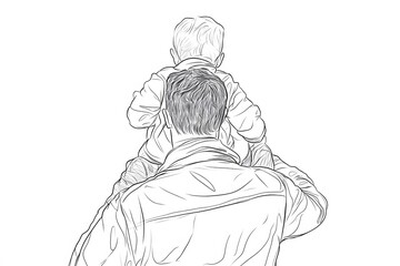 Obraz premium A Father Carrying His Son on His Shoulders, Viewed From Behind