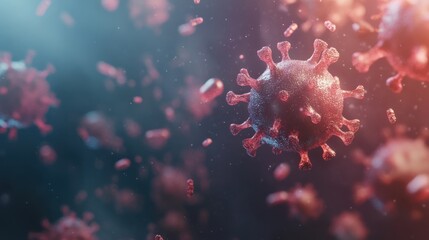 Fototapeta premium Visualization of flu virus particles floating in the air, detailed