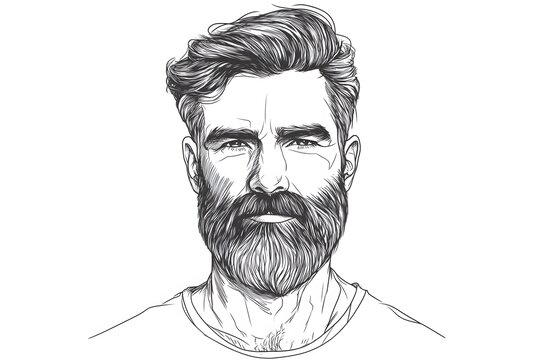 Black and white line drawing of a man with a beard