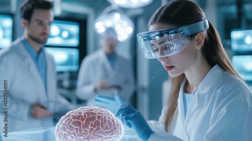 Poster cutting edge research and advanced medical technology in a modern laboratory setting featuring a sci