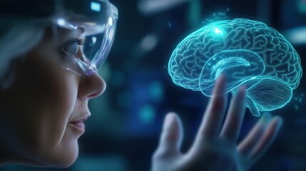 Futuristic 3D rendering of a glowing illuminated brain model surrounded by digital elements symbolizing the latest advancements in intelligence cognitive technology
