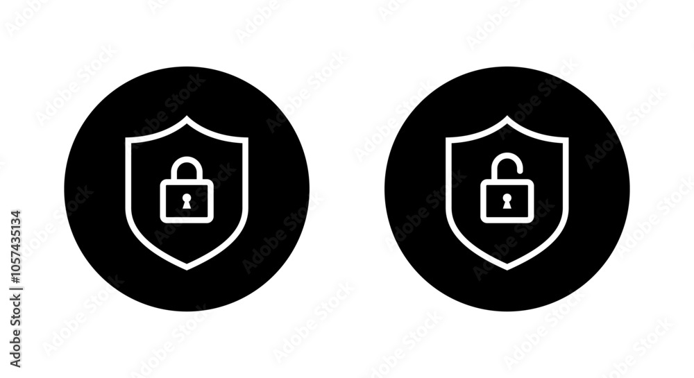 Fototapete lock and unlock with shield line icon on black circle. secure guard concept