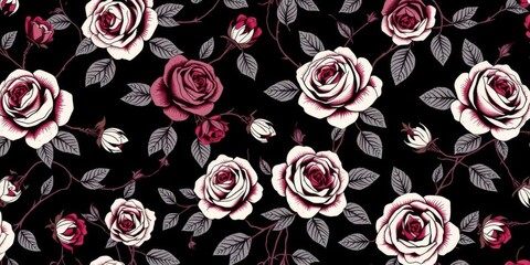 Abstract floral gothic style seamless pattern featuring intricate and dark botanical elements such...