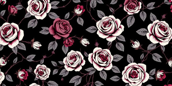 Abstract floral gothic style seamless pattern featuring intricate and dark botanical elements such as roses, vines, and thorns, thorns, elegant, ornate