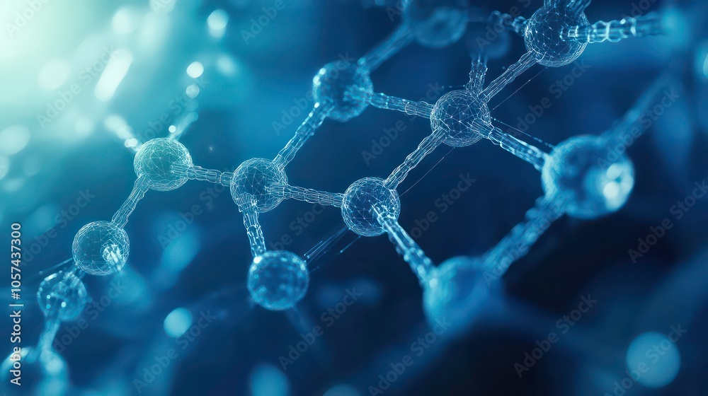 Poster a close-up of a dna strand, illustrating molecular structures in a scientific context.
