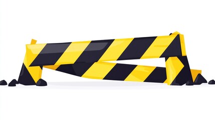 Black and yellow striped barricade tape indicating a do not cross zone representing crime scene hazards Flat cartoon style illustration on a white background