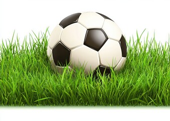 Soccer Ball on Grass Field - Classic Black and White Football in Lush Greenery Outdoors - Perfect Image for Sports Enthusiasts and Football Fans