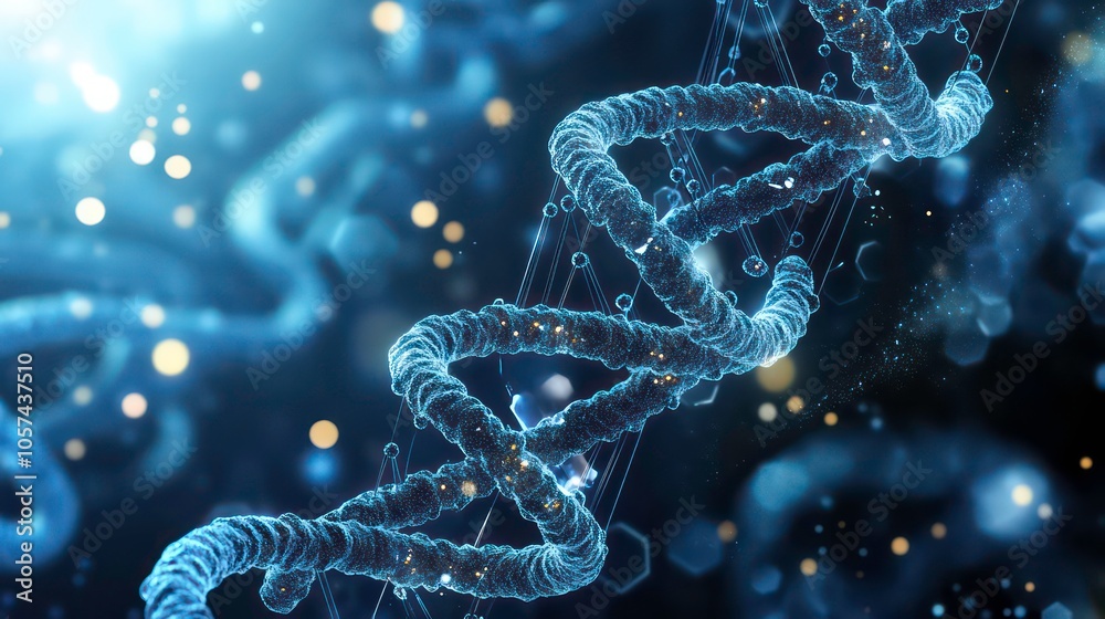 Poster a close-up of a dna strand, illustrating molecular structures in a scientific context.