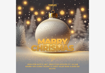 Holiday & Winter Templates: Christmas Ball with Merry Message Amidst Snowflakes & Festive Bokeh Background Holiday Template Generative AI