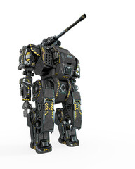 the war machine is standing up on white background in side view