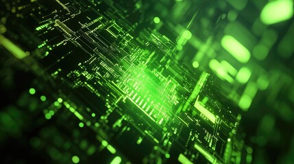 Naklejka premium Abstract background featuring green digital technology elements