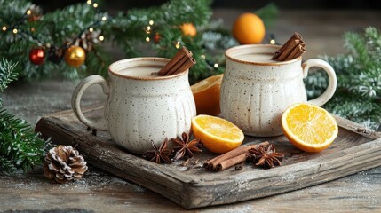 Mulled wine in a cup on the table. Selective focus