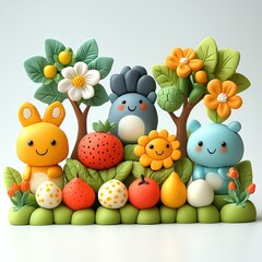 Obraz premium Vector of different shapes and characters made from modeling clay, such as animals, fruits, and flowers