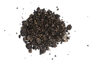 Pile of Crushed Tar or Asphalt Fragments on White Background