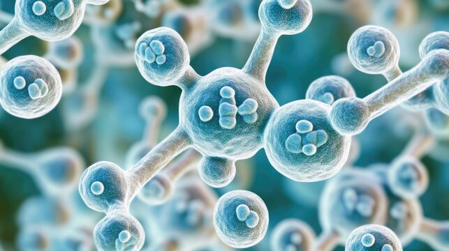 Microscopic perspective of candida auris fungus cells proliferating on a substrate