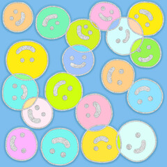 Fototapeta premium smiley face pattern . happy time background . colorful retro wallpaper . 