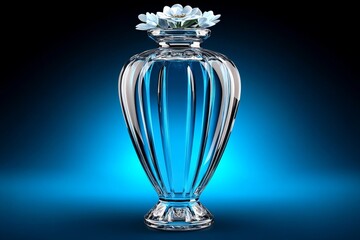 3D digital illustration of a finely detailed crystal vase with reflective surfaces, capturing the elegance and transparency of fine crystal design, symbolizing clarity and refinement