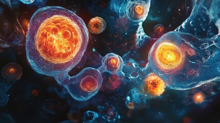 Microscopic view of human cells or embryonic stem cells for scientific analysis