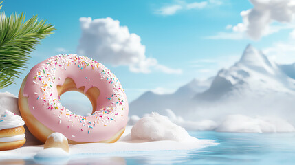 A whimsical journey through a giant donut archway in a vibrant fantasy landscape