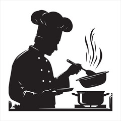 Vector silhouette of A chef preparing special meals for a highsilhouette of profile client or event