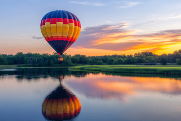 Obraz premium Hot Air balloons flying tour over Mountains landscape spring sunrise, Hot air balloon over the field