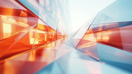 Abstract polygon building background. Futuristic unique contemporary glass wall architecture, 3d modern luxury exterior office building, geometric diamond shape design, city skyscraper landscape 