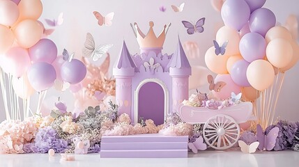 Whimsical Balloon Arch and Cake Smash with Easter Egg Prop and Vintage Carriage Photo Shoot