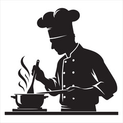 Vector silhouette of A chef preparing special meals for a highsilhouette of profile client or event
