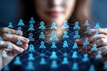 Networking Success: Woman connecting the dots, symbolizing strong professional network and digital connections.  