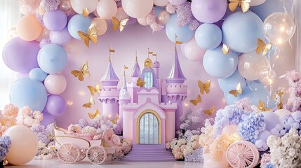 Enchanting Balloon Arch with Vintage Carriage and Easter Egg | Whimsical Cakesmash Photoshoot Decor