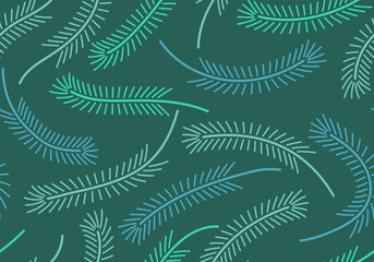 Seamless Pattern of Colorful Pine Needles on Dark Green Background