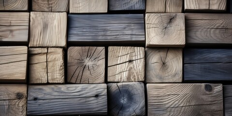 A rustic pattern of wooden blocks with natural imperfections showcasing the beauty of weathered wood