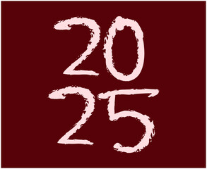 2025 Happy New Year Holiday Design Maroon Ink Pen Drawing Elegant Abstract Vector Illustration