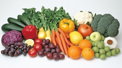 Assortment of fruits and vegetables high in vitamins on a clean kitchen surface, highlighting fresh, nutrient-packed choices.