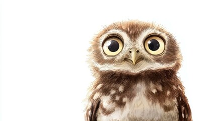 Naklejka premium Adorable Watercolor of Chubby Baby Owl with Wide Eyes