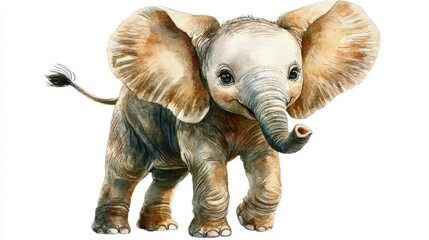 Cute Baby Elephant Watercolor Illustration