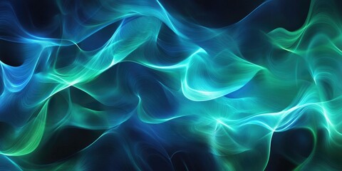 Obraz premium A vibrant abstract backdrop in shades of blue and green, showcasing blurred wavy forms that suggest movement and depth. Ideal for contemporary designs and futuristic showcases. Digital artwork.