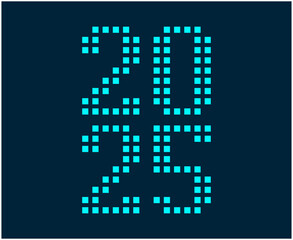 2025 Happy New Year Holiday Design Blue Cyan Pixel Drawing Elegant Abstract Vector Illustration
