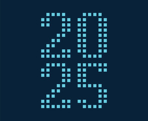 2025 Happy New Year Holiday Design Blue Cyan Pixel Drawing Elegant Abstract Vector Illustration