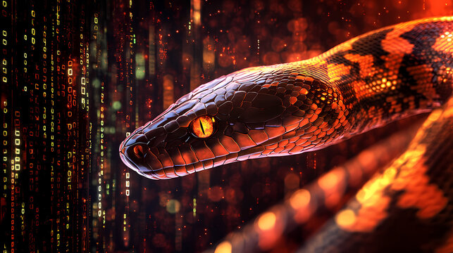 Abstract background of a digital technology with python. Digital Cyberspace. Illustration