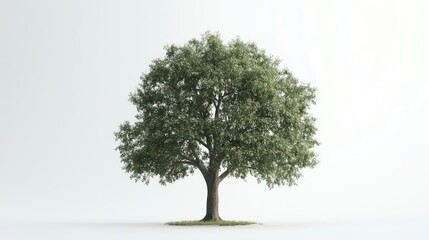 Obraz premium Shining oak tree stands alone against a white background, highlighting the beauty of the shining oak trees structure and leaves, perfect for design projects with ample copy space.