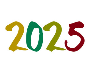 2025 Happy New Year Holiday Design Multicolor Ink Pen Drawing Elegant Abstract Vector Illustration